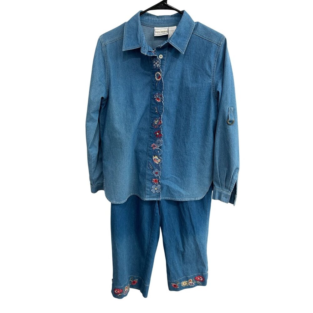 Vintage Napa Valley Denim Jacket Pants Set Blue Size Small Embroidered Retro